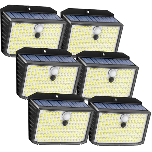 CLAONER Solar Security Lights Outdoor, Motion Sensor Light 3 Lighting Modes Solar Powered LED Lights IP65 Solar Wall Lights for Yard Garage Garden Fence Door (6 Pack)