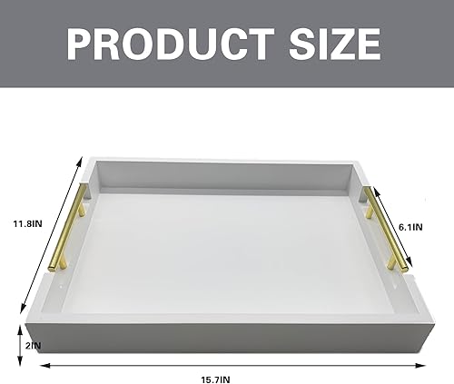 Miniatura 3 de Huibaite Bandeja moderna para servir, bandeja de lujo para mesa auxiliar con asas de metal plateado pulido, organizador de sala de estar, baño,