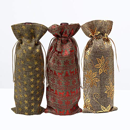 Amosfun 3 peças de capa de garrafa de Natal sacola de presente com cordão para garrafa de vinho para