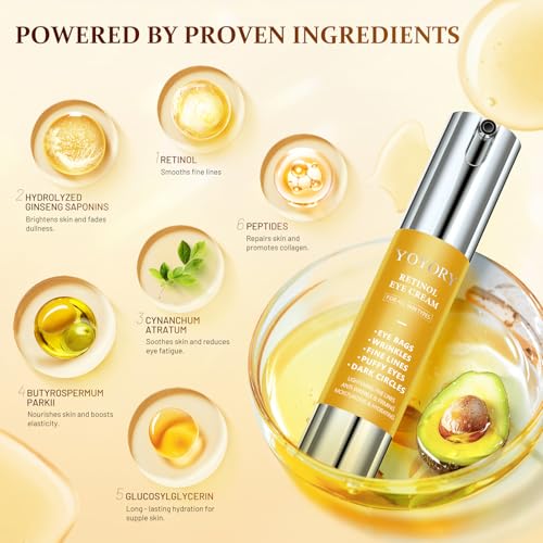 Retinol Under Eye Cream - Anti Aging Eye Cream for Dark Circles and Puffiness, Eye Bags, Wrinkles Fine Lines Skin Care Treatment Hydrates Moisturizes Gold(0.67 Fl Oz) - Image 7