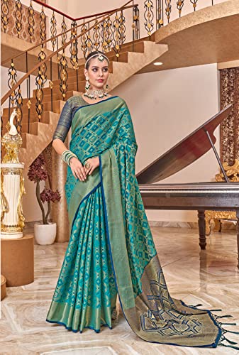 Image of SWORNOF Women's Silk Saree With Blouse Piece (VinodrichSIlk-8888 Firozi)