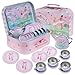 Jewelkeeper - Zinn Teeservice für Mädchen & Tragetasche, Kindergeschirr Spielküche, 15-teilig - Ballerina Design