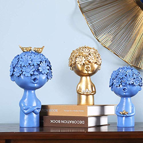 Statues de décoration moderne pour salon et bureau motif garçon et oiseaux - 2