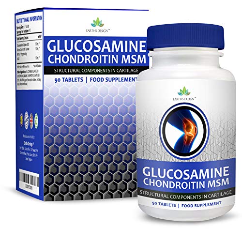 Sulfato de Glucosamina - Condroitina Marina - MSM - Suplemento de Alta Concentración - Para Hombres y Mujeres - 90 Pastillas (Suministro De 45 Dias) de Earths Design