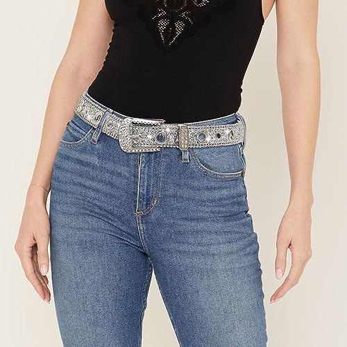Rhinestone Belts for Women Western Cowgirl Bling Skinny Leather Belt for Jeans Pants Dresses (Fit for 26"-37")3