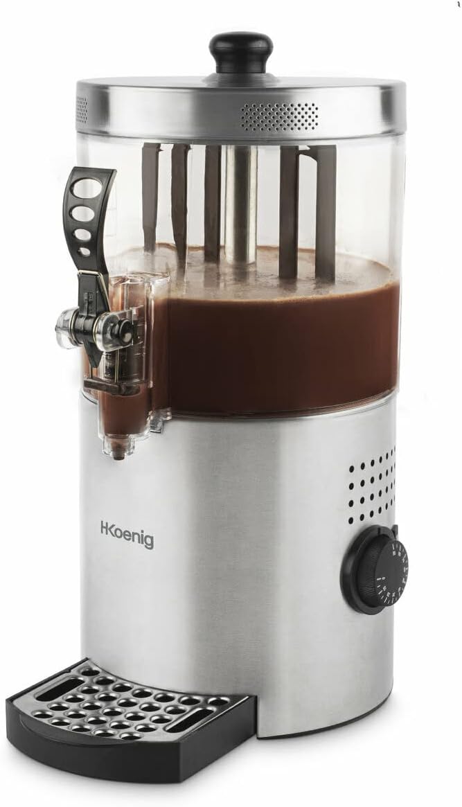 H.Koenig SHK800 Hot Chocolate Dispenser in use, filled with hot chocolate.