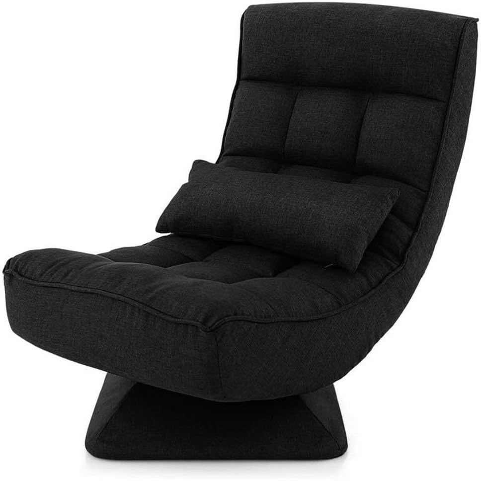 Image of Modern Single Seater Lounge Chair with Thick Cushioned Seat & Backrest | Soft Fabric Upholstery | Comfortable Accent Recliner Style Chair for Living Room & Bedroom, Color: Black
