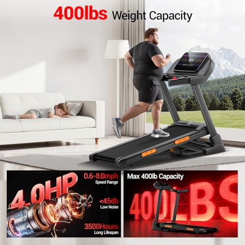 Image of LONTEK Electric Treadmill with 2%-20% Automatic Incline, 400lbs Capacity | 4.0HP Quiet Brushless Motor, Perfect for Home Office Workouts, Running, Jogging, Aand Daily Fitness Routines