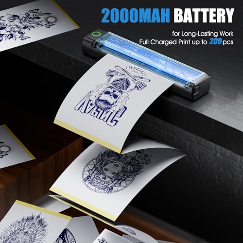 LIUMATE H1 Tattoo Drucker Bluetooth Tattoo Stencil Printer mit 10pcs Transferpapier, Stencil Drucker Tattoo Printer Thermodrucker Kompatibel mit Smartphone PC Tablet