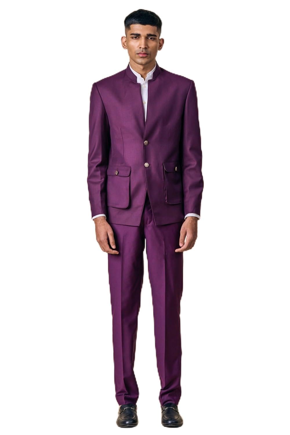 tasva Wine Bandhgala With Cargo Pocket Detailing For Men-picture-21