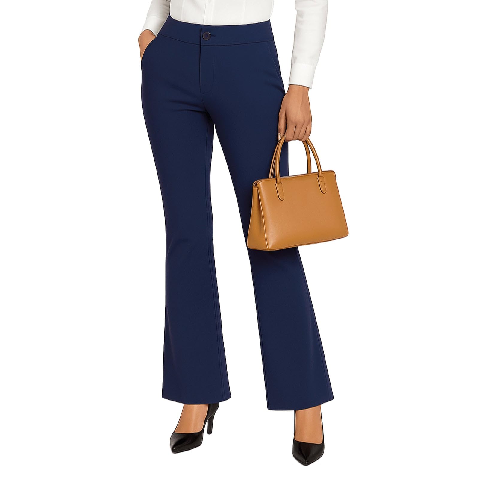 Bootcut Dress Pants for Women Casual Business High Waisted Stretchy Trousers Office Work Pants with Pockets Navy Blue