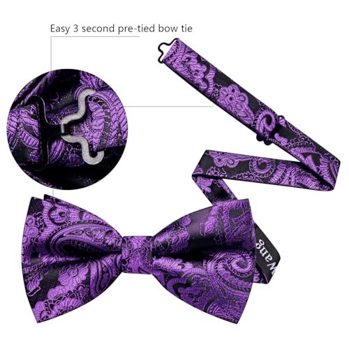 Image of YOHOWA Mens Bow Tie Set Paisley Pre-tied Bowties Adjustable with Handkerchief Cufflinks Gold Ring Set Wedding Prom Party