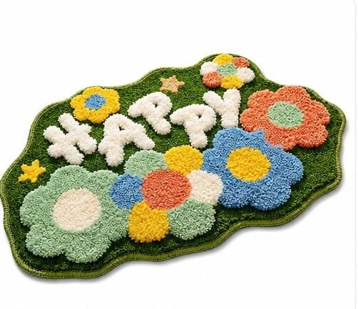 vihs Non-Slip 3D Floral Bath Mat, Quick Dry Absorbent Silicone Floor Mat, Anti Skid Doormat for Bathroom, Home, Office, Living Room, Hallway Runner, Soft Cushion Carpet Rug (3D Happy-image-36