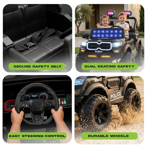Image of Baybee RogueX Police Edition Battery Operated Jeep for Kids with Parental Control, Baby Ride On Electric Car with RGB Lights, Music & Swing Mode, Rechargeable Battery Car for Kids 2 to 6 Years (Black)
