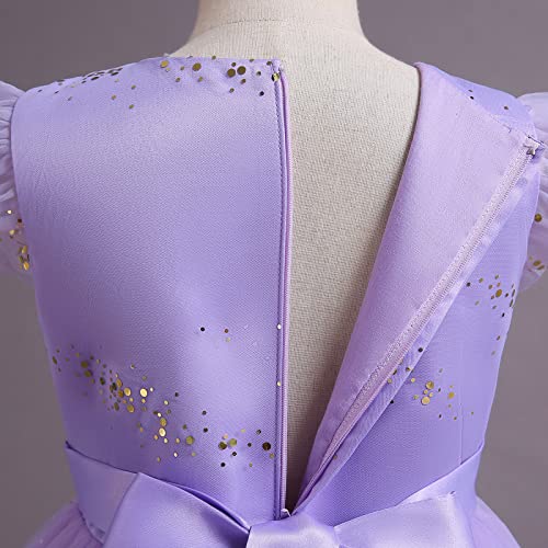 Vestido de niña de flores suave y cómodo de tul largo para fiestas sin picazón lila 4