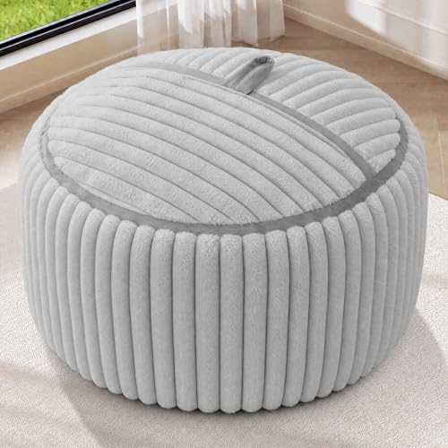 Image of 3FT Bean Bag Chair 3'Big Bean Bag Chairs with Adults, Large Beanbag Chair | Bean bags with Machine Washable Cover Corded Plush Fabric, Comfy Chairs for Living Room, Bedroom, Dorm, Lightgrey