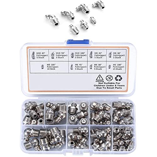 Yzswdox 60 Piezas Surtido de Engrasadores, Racores de Boquilla de Engrase, Racores de Boquilla de Engrase,Surtido de engrasadores 45°90° M6 M8 M10, para Equipos mecánicos, Pistolas engrasadoras Cover