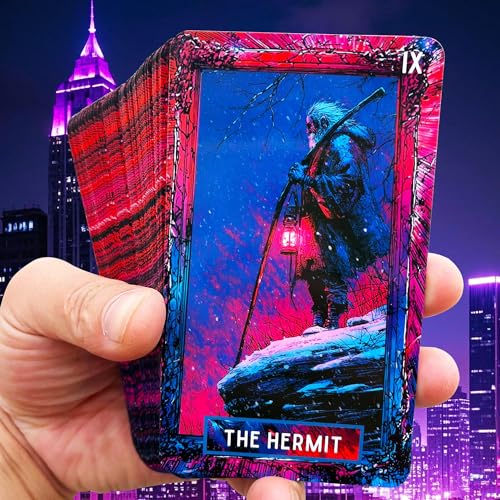 Image of Dark Tarot Deck 78 Cards, Neon Arcana Cyberpunk Tarot Cards with General Guidebook for Adults, Modern Gothic Fantasy Tarot for Shadow Work & Collectors
