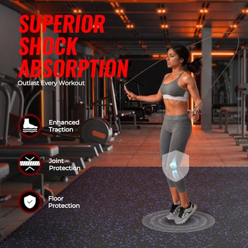 Image of SUPERJARE 0.79'' Extra-Thick Exercise Equipment Mats, 6 Pcs 24 Sq Ft Rubber Top Floor Tiles with High Density EVA Foam, Interlocking Gym Flooring for Home Gym, Protective Workout Mat, Black /Purple