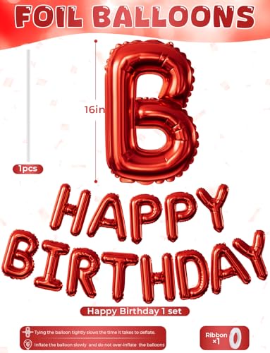 Image of Red Happy Birthday Balloon Banner, 16 Inch Red Happy Birthday Foil Balloons, Foil Letter Balloon Sign for Men Women Boys Girls Hbd Party Decorations, Photo Booth Backdrop