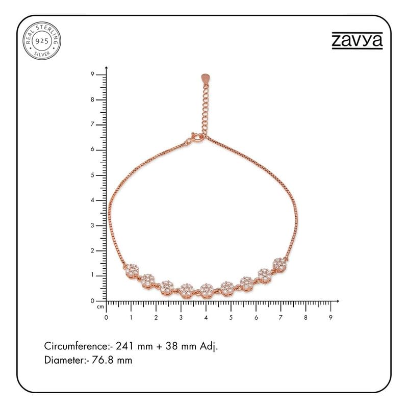 925 Silver CZ Floral Chain Anklet (PAIR)