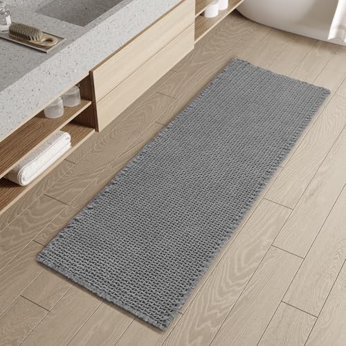 Checkered Bath Mat Runner – Non-Slip, 2x5 Dark Grey
