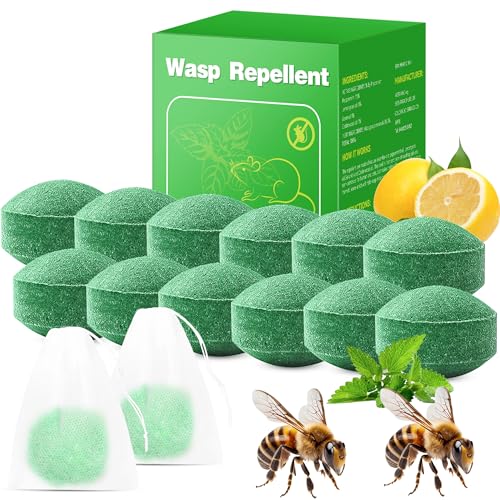 12 Pack Natural Wasp and Bee Repellent Outdoor Peppermint Oil Carpenter Bee Repellent for Yellow Jackets Hornets Mud Wasps Deterrent for Indoor Outdoor Patio Garden Porch Pet and Human Safe