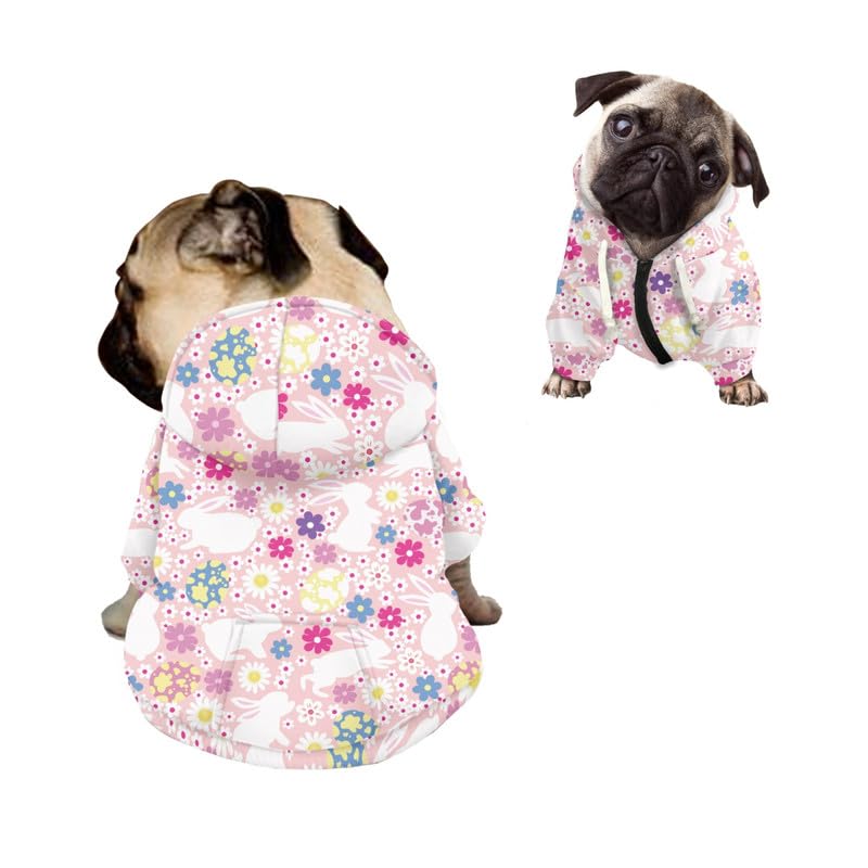 Kuiaobaty Cute Easter Rabbits Print Dog Sweater Comfort Dog Hoodies Pet Clothes, Bunny Flowers Dog Onesie Pajamas for Small Medium Dogs — image 1