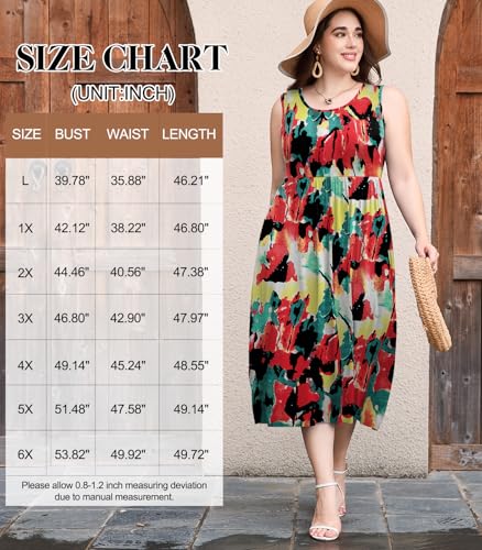 Image of LARACE Women's Plus Size Sleeveless Maxi Dress Casual Crew Neck Pleated Flowy Long Dresses with Pockets L-6XL