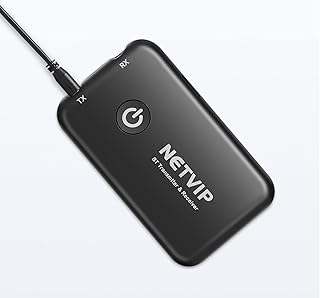 NETVIP Bluetooth Transmitter Receiver for TV to Bluetooth Headphones, Low Latency, HD Sound, Portable Wireless Audio Adapter with 3.5mm Jack Cable for TV/Airplane/PC/Home Stereo/Car /Speakers
