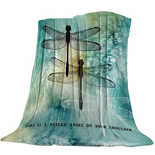 Flannel Fleece Light Weight Luxurious Super Soft Cozy Fuzzy Throw Blanket for Couch Chair All Seasons,Love is A Nature Angel On Your Shoulder Ink Dtyle Dragonfly Painting 40
