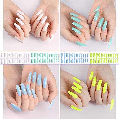 288 Pieces Extra Long Press on Nails 12 Solid Colours Ballerina False Nails Full Cover Fake Nails Artificial Nail Tips for Women Girls (Ballerina Nails)
