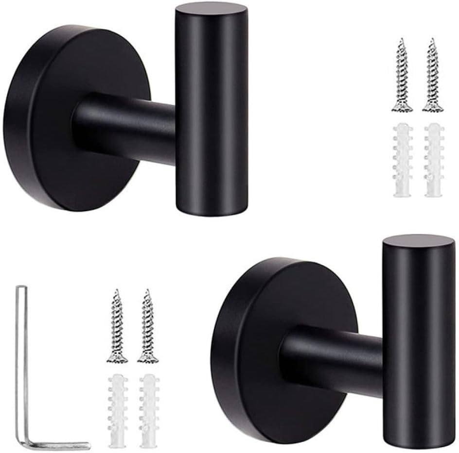 2Pcs Bathroom Towel Hooks Stainless Steel Coat Robe Hook Wall Mounted Hanger Towel Hanging Hook for Hotel Kitchen,Black