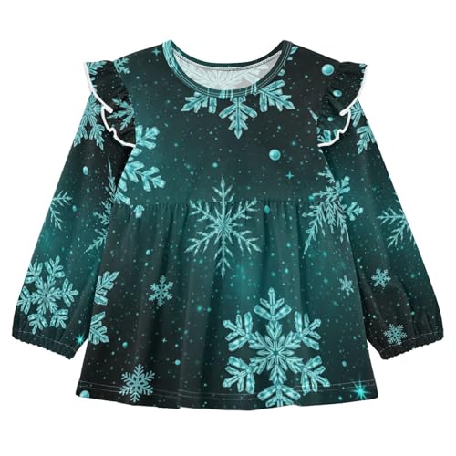 Teal Sky Snowflake Pattern Infant/Toddler Girl Long Sleeve T-Shirts Toddler Baby Casual Crewneck Soft Tee 5T2