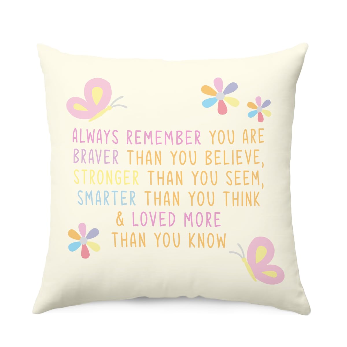 QROZIAR Inspirational Kids Throw Pillow Covers, Positive Always Remember You are Braver Than You Believe Floral Decorative Throw Pillow Covers 18x18,
