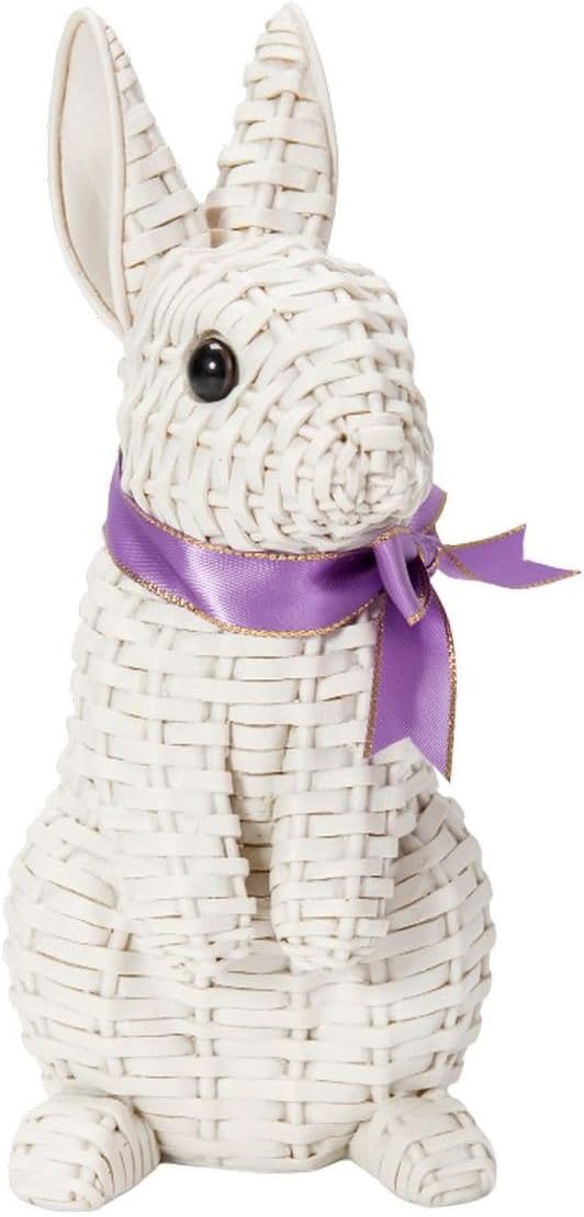 Uvia H22152-2 Rattan Knitting Style Standing Rabbit White 4.3 x 4.1 x 8.7 inches (11 x 10.5 x 22 cm) Doll Figurine Figurine Animal Garden Decoration Rabbit
