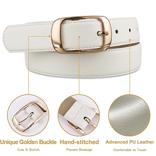 Womens White Belts with Gold Buckle Leather Belts for Women Ladies Fashion Waist Belt4