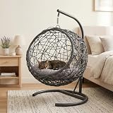 Hotpzeddaque Hanging Cat Swing Bed with Stand & Cushion – Rattan Wicker Egg Chair for Cats, Small Dogs & Pets, Indoor Swinging Bed, Cozy Resting Spot, Modern Design (Gray)