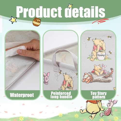 Rectangle Cute Bear Nursery Storage Basket With A Waterproof PE Coating, Foldable Large Canvas Laundry Hamper, Decorative Storage Baskets Suitable For Bathroom and Bedroom (Gray) - Image 5
