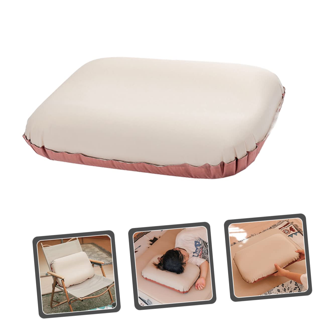 POPETPOP Cuscino Gonfiabile Ergonomico Beige in Spugna e Poliestere Pongee per Campeggio e Casa Facile da Sgonfiare e Compatto per Uso Quotidiano
