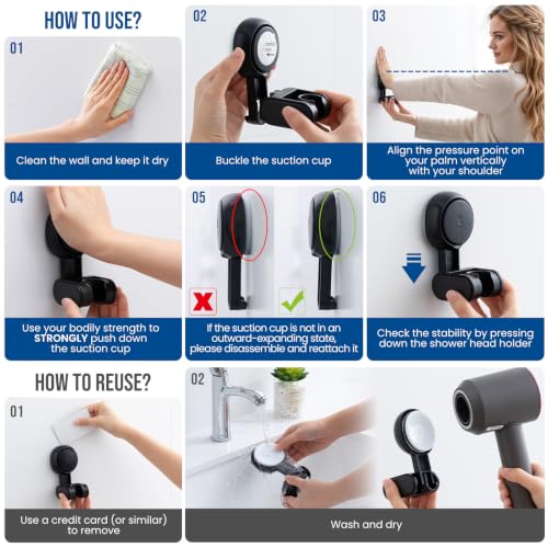 Image of TAILI Suction Shower Head Holder,Height Angle Adjustable,Universal,Black