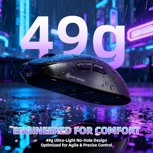 Image of MAGIC-REFINER AJ199 49g Superlight Wireless Gaming Mouse,BK3633 Tri-Mode BT /2.4G Wireless /Wired Mouse,24000 DPI,1000Hz Polling Rate,600mAh,Med Hand Size,5 Programmable Buttons for PC /Mac,Black
