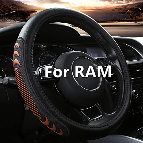 Leather Steering Wheel Cover for Dodge Ram 1500 2500 3500, 15.5-16 Inches Car Steering Wheel Cover with Anti-Slip Massage Particle (Brown)