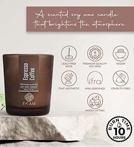 Image of EKAM Espresso Coffee Votive Soy Wax Scented Candle, 40 Grams, 10 Hours Burn Time| Long Lasting Premium Candles | Ideal for Home Decor | Gifting & Aromatherapy (Pack of 6)