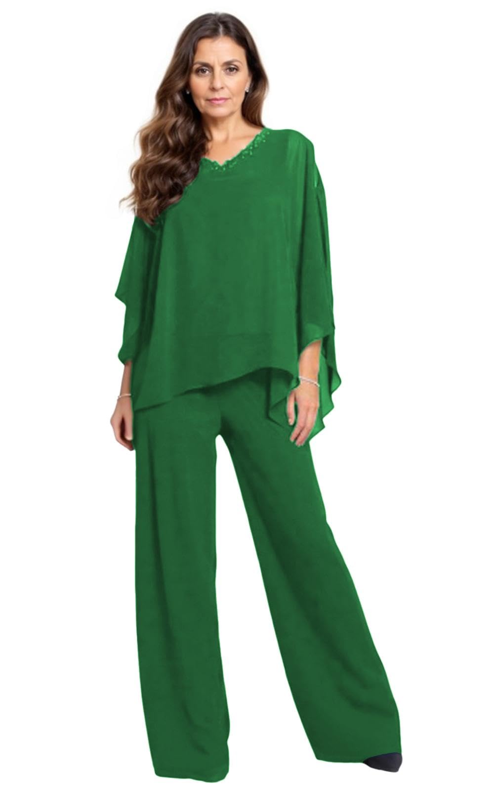 2 Pieces Mother of The Bride Pant Suits Elegant Chiffon Set Plus Size Formal Dress Outfit