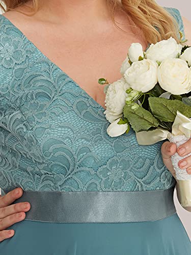 Image of Ever-Pretty Plus Women's V Neck Sleeveless Asymmetric Hem Lace Chiffon Short Summer Plus Size Wedding Guest Dresses