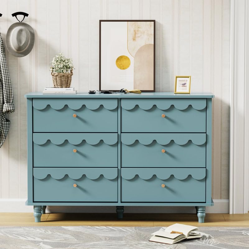 TBIC Elegant Versatile 6 Drawer 43.1" W Laced Dresser (Blue)