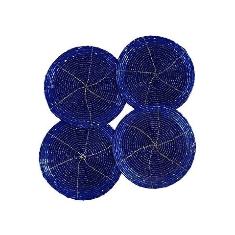 Sharvgun Handmade Blue Round Shape Beaded Tea Coaster Diy 4 Inch Coffe Cup Placemet for Table Decoration Glass Beads Set of 6 Cover