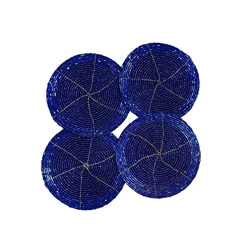 Sharvgun Handgefertigter blauer runder Tee-Untersetzer mit Perlen zum Selbermachen, 10,2 cm, Kaffeetassen-Platzset für Tischdekoration, Glasperlen, 6 Stück Cover