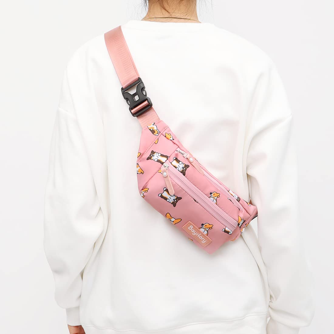 Baystory Fanny Pack for Women & Men, Waist Bag with Adjustble Belt, Large Crossbody Belt Bags, Hands-Free Wallets Waist Pack Phone Bag for Running Cycling Traveling Hiking, Pink